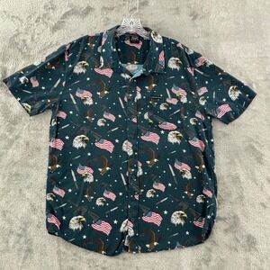 Grunt Style Tac Eagle Getaway Shirt Mens L Teal USA Flag Short Sleeve Button Up